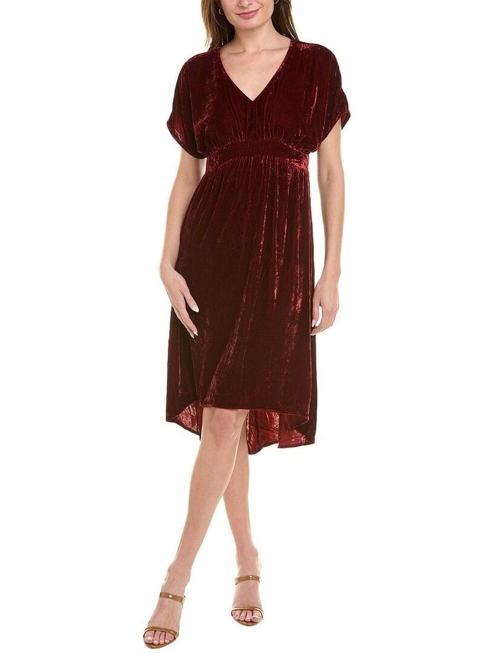 Cabi 3696 Grace Tribute dress dark red velvet short sleeve women's size XS